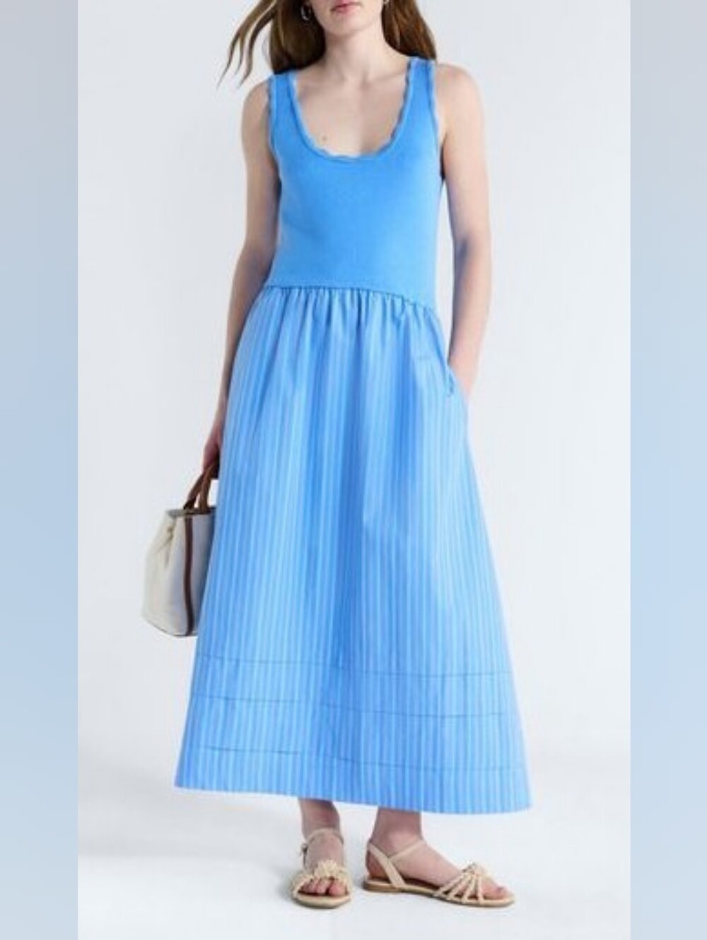 Pretty Blue Maxi Dress with Scalloped Square Neckline Nwot